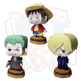 Mô hình giấy Anime Chibi Combo 0035 Bộ 3 Quái Vật Băng Mũ Rơm - One Piece + kit mô hình hộp trang trí