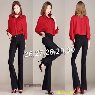 Quần Jeans Nữ Ống Loe Dài Màu Đen 103cm
