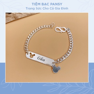 Lắc bạc khắc tên cho bé hình gấu dễ thương, vòng bạc đeo tay chân trẻ em bằng bạc ta an toàn