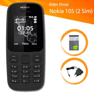 điện thoại giá rẻ nokia 105(2017) 2SIM chính hãng,pin bền,nghe gọi to rõ, kèm pin sạc