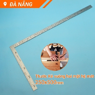 Thước kẻ vuông hai mặt hệ mét thép trắng 25 x 50cm