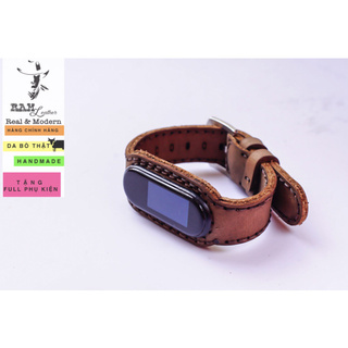 Dây miband RAM Leather da bò nâu đất cao cấp cho miband 3 , miband 4 , miband 5, miband 6