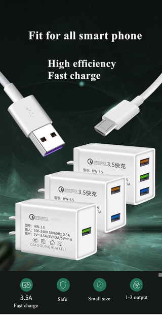 Củ Sạc Nhanh Nhiều Cổng Usb 3.5a Cho Android / Oppo / Vivo / Iphone