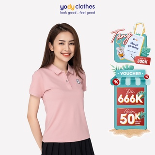 Áo thun polo nữ YODY thêu họa tiết vải mắt chim phù hợp công sở, đi chơi APN3878