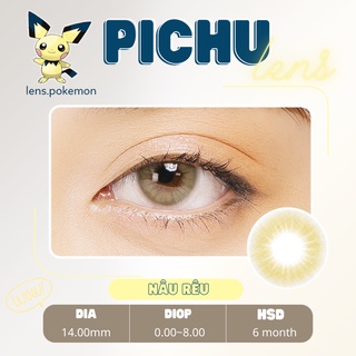 Kính áp tròng màu nâu rêu giãn nhẹ 14.0mm PICHU BROWN, sử dụng 6 tháng, giá lens 1 cặp kèm khay đựng .