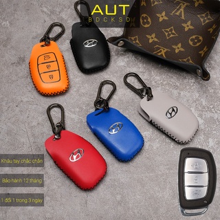 Ốp da chìa khóa ô tô Hyundai I10 Tucson Elantra da bò khâu tay HB3 CD