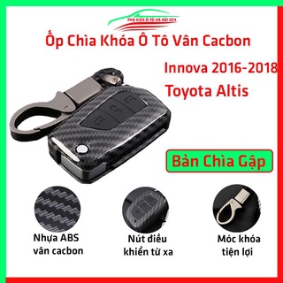 Ốp khóa cacbon ALITS, INNOVA 2016-2018 bản chìa gập kèm móc khóa