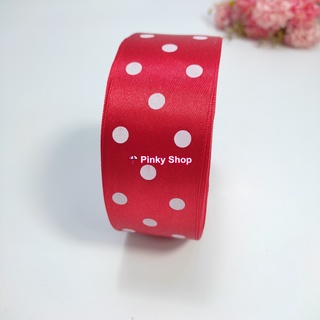 [Hàng mới 100%] Ruy băng chấm bi lụa 4cm cuộn 20 mét màu đỏ làm nơ, kẹp tóc, phụ kiện handmade Pinky Shop RBCB-4CM