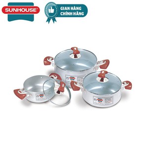 Bộ nồi anod SUNHOUSE SH6633-18 phi 16-18-24cm (Trắng bạc)