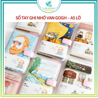 Lalunavn Sổ tay ghi chép VanGogh bìa Da có khóa họa tiết mỹ thuật cực xinh - B6