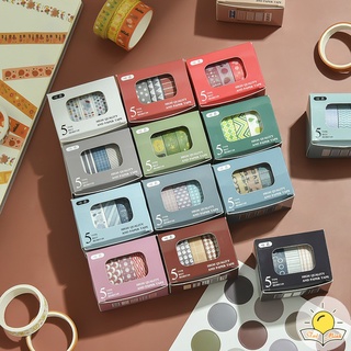 Bộ 5 washi tape băng dính 2m họa tiết basic WA01 dán trang trí đa năng Tuệ Minh