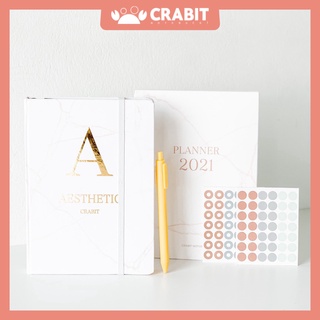 Sổ lịch planner 2022 A5 Crabit, Sổ kế hoạch 12 tháng, bìa pastel, có túi bìa sau