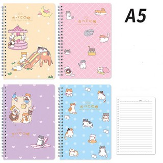 Sổ tay ghi chép học tập gáy lò xo A5 hình Mèo Mập, dòng vở kẻ ngang, 120 trang Sakura Shop