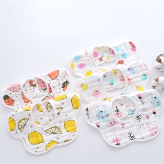 Yếm Vải Xô Tròn Cho Bé Ăn Dặm, 6 Lớp Cúc Bấm Aden Nền Trắng Siêu Thấm Hút Mềm Mại