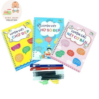 𝐅𝐫𝐞𝐞𝐒𝐡𝐢𝐩Bộ 3 Quyển Vở Tập Tô Nét Luyện Viết Chữ Đẹp Cho Bé - Mực Tự Xóa ( Tặng 2 Bút , 8 Ngòi Bút )