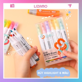 Bút nhớ highlight đánh dấu dạ quang bộ 6 màu morandi retro macaron phụ kiện văn phòng phẩm LIZAMO HL34