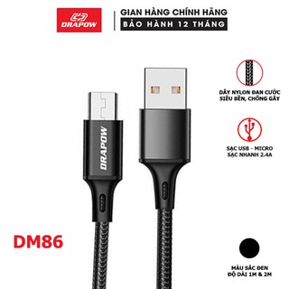 Cáp dây dù 2m chân micro Drapow DM86 sạc và truyền tải dữ liệu dành cho điện thoại samsung oppo huawei realme