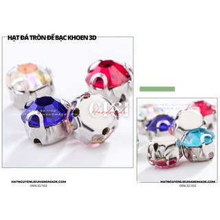 Túi 50-100 hạt đá tròn đế bạc khoen 3D nhiều màu Cici Handmade chuyên hạt đá hạt pha lê hạt cườm hạt trang sức tự làm