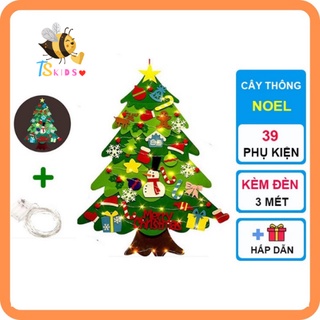Bộ cây thông Noel bằng vải nỉ 42 chi tiết 2 lớp dùng để trang trí lễ Giáng Sinh đẹp mắt Đèn LED nhiều màu- TS Kids Shop