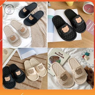 Dép Gấu Nữ Đi Trong Nhà Quai Ngang Kẻ Ô Thời Trang Giá Rẻ 2 Màu Dễ Thương .