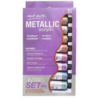 [Tặng giấy vẽ] Bộ 8 Màu Nhũ Metallic Acrylic Mont Marte 18ml - Metallic Acrylic Paint