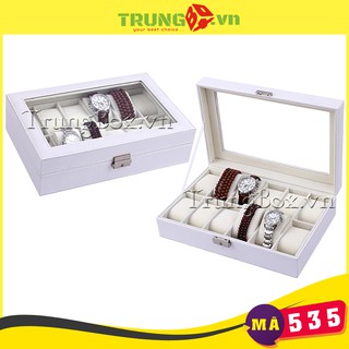 Hộp Đồng Hồ 12 Ngăn Vỏ Da Trắng SAIKE - Mã 535
