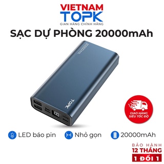 Sạc dự phòng 20000mAh TOPK I2006P Sạc nhanh PD QC 3.0 18W 3 đầu ra