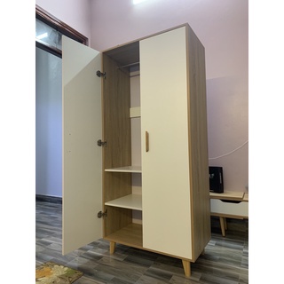 Tủ quần áo gỗ 2 cánh kết hợp treo và ngăn tiện lợi, tủ quần áo cá nhân IGEA shelf - GP129