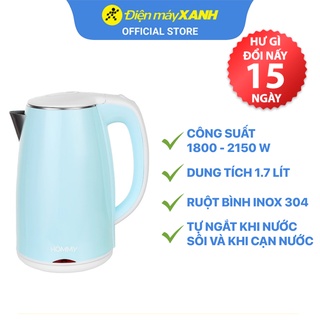 [Mã ELHADEV giảm 4% đơn 300K] Bình đun siêu tốc inox cao cấp Hommy D1017 1.7 lít - Chính hãng BH 12 tháng