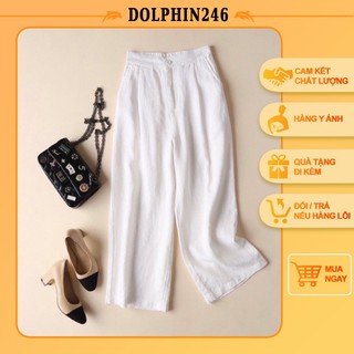 Quần Đũi Xuất Nhật Ống Rộng Dài Quần Culottes Đũi Siêu Hot Dáng Suông Cạp Chun HÀNG QUẢNG CHÂU K4E5
