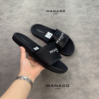 Dép Da Quai Ngang Manado Cao Cấp - Da Cao Cấp Nhập Khẩu, Đế Cao Su Mềm - Mã MND04 Màu Đen