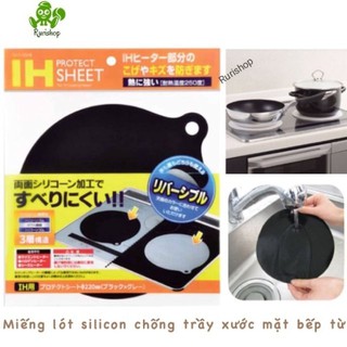 Miếng lót bếp từ Nhật Bản - Miếng lót silicon chống trầy xước va đập mặt bếp từ 2 mặt trắng xám và đen