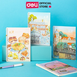 Sổ tay ghi chép gáy lò xo A5 B5 60 trang hình lâu đài vòng quay mặt trời Deli - Kẻ ngang - Màu ngẫu nhiên - LA560/LB560