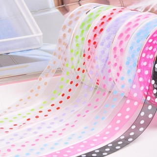 25mm ruy băng voan mềm họa tiết chấm bi làm nơ phụ liệu bờm tóc dây gói quả trang trí rất đẹp