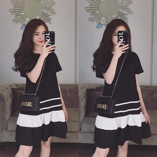 [Mã FATHANG5 giảm 10K đơn 50K] Đầm bầu xinh  FREESHIP  Váy bầu Đen 2 viền trắng full size S/M/L