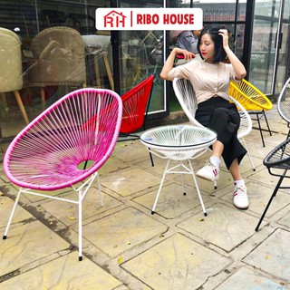 Bàn ghế ban công ngoài trời RIBO HOUSE khung kim loại ngồi uống trà cafe hoặc trang trí phòng khách phòng ngủ RIBO84