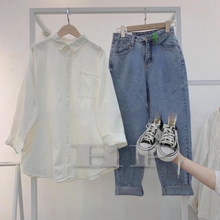 Sét sơ mi túi ngực dài tay + quần bò baggy DV9