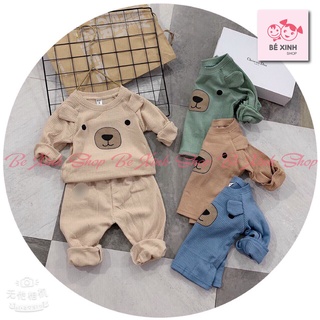 Đồ Bộ Dài Tay Bé Trai Bé Gái Len Tăm Kwoo [Mẫu Mới] Bộ đồ ngủ thu đông cho bé trai gái TAI GẤU cute thun gân tăm đẹp