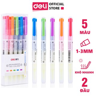 Set bút highlight nhấn dòng đa năng Deli - dùng để ghi nhớ - hộp 5 chiếc - S619