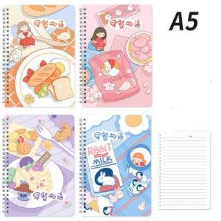 Sổ tay ghi chép học tập gáy lò xo A5 hình Cô bé &amp; Bánh mì, dòng vở kẻ ngang, 120 trang Sakura Shop