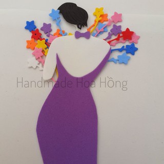 1 Hình cô gái bằng giấy xốp, 12.8 X 5cm - Hình trang trí thiệp, phong thư, bao thư, phong bì, bao lì xì - xốp mầm non