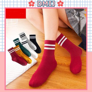[Mã FAMARAL2 giảm 10K đơn 50K]Set 5 đôi tất nữ cổ cao nhiều màu vớ nữ cổ cao họa tiết 2 Sọc TD22