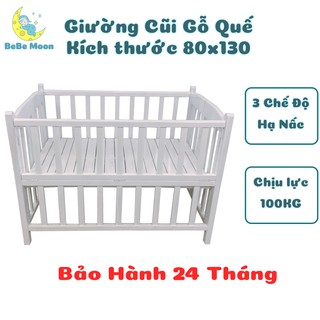 Giường Cũi Cho Bé Gỗ Quế KT 130x80x85 Xuất Khẩu Tặng Bộ 4 Bánh Xe BH24 Tháng