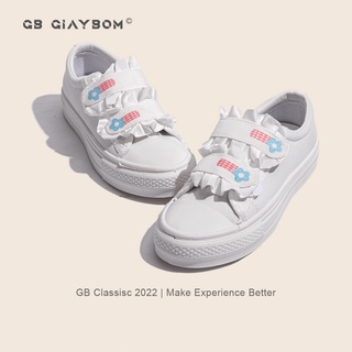 Giày bata nữ giayBOM thiết kế quai dán phối bèo nhún B1206