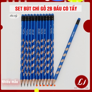 Combo 10 chiếc Bút chì gỗ 2B đầu tẩy tặng 1 GỌT CHÌ tiện lợi