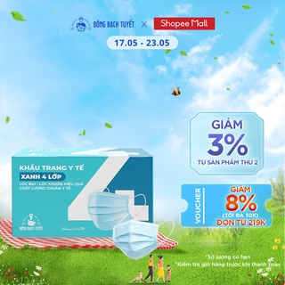 Khẩu trang Bông Bạch Tuyết 4 lớp xanh (50 cái/hộp)