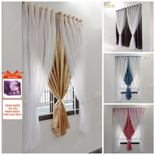 Rèm cửa dán tường 2 lớp vàng kem voan trắng chống nắng trang trí của sổ VIPDTVK vuaremgiasi
