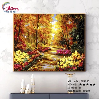 Tranh tô màu theo số sơn dầu số hóa Gam lối mòn mùa thu PC4055