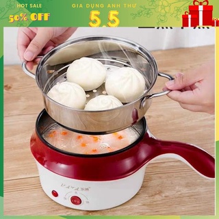 [Siêu Sale] Nồi lẩu mini đa năng  -  Ca nấu mì có tay cầm kèm xửng hấp Inox cao cấp