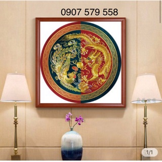 Tranh thêu Long phụng kt 60x60 cm THÊU KÍN